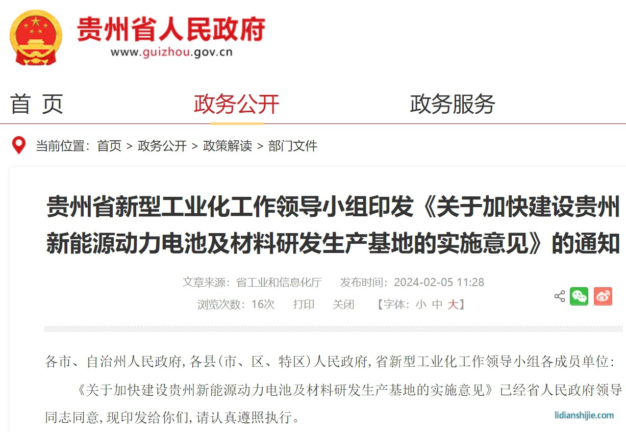 關(guān)于加快建設(shè)貴州新能源動力電池及材料研發(fā)生產(chǎn)基地的實施意見